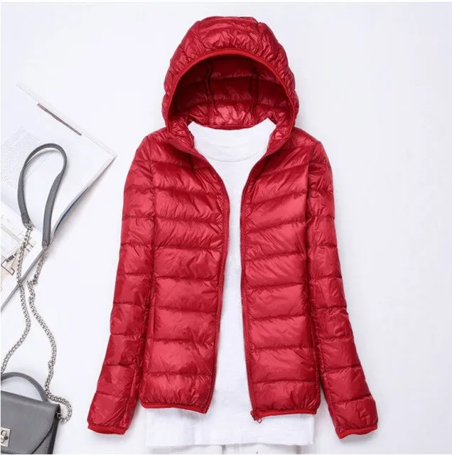 2019 New style Fashion Women 90% White duck down Jacket/Female High quality Super light thin hoodie Slim Down jacket Tops S-3XL