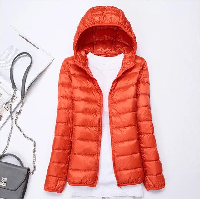 2019 New style Fashion Women 90% White duck down Jacket/Female High quality Super light thin hoodie Slim Down jacket Tops S-3XL