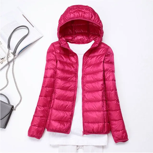 2019 New style Fashion Women 90% White duck down Jacket/Female High quality Super light thin hoodie Slim Down jacket Tops S-3XL