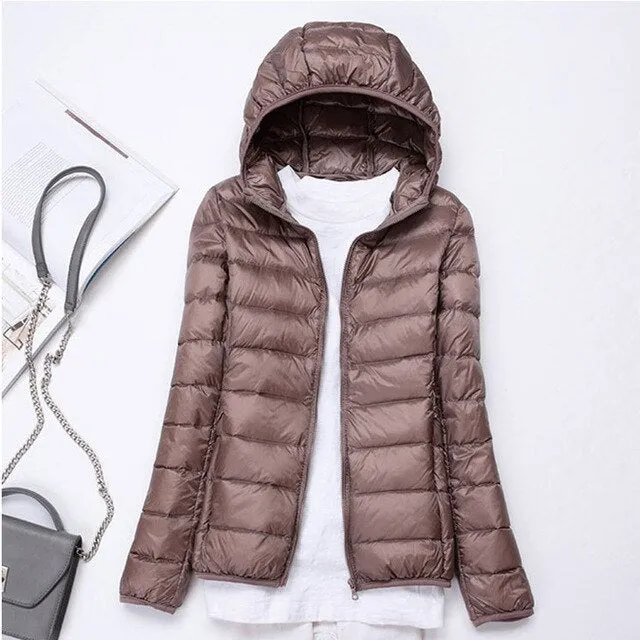 2019 New style Fashion Women 90% White duck down Jacket/Female High quality Super light thin hoodie Slim Down jacket Tops S-3XL