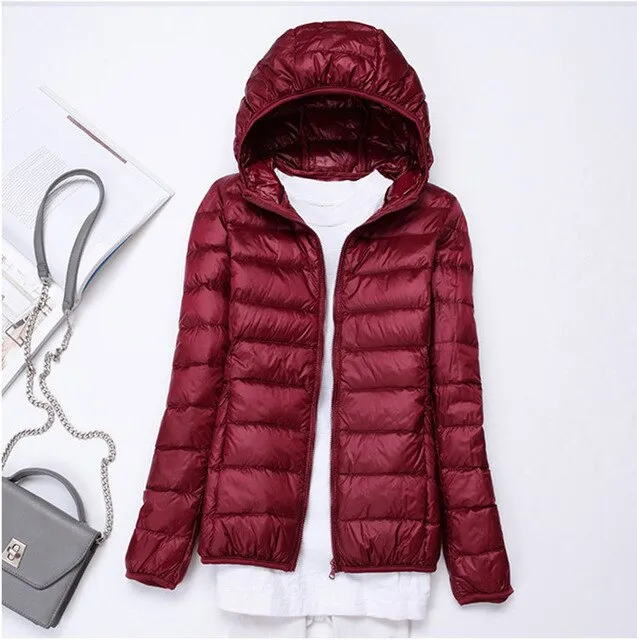 2019 New style Fashion Women 90% White duck down Jacket/Female High quality Super light thin hoodie Slim Down jacket Tops S-3XL