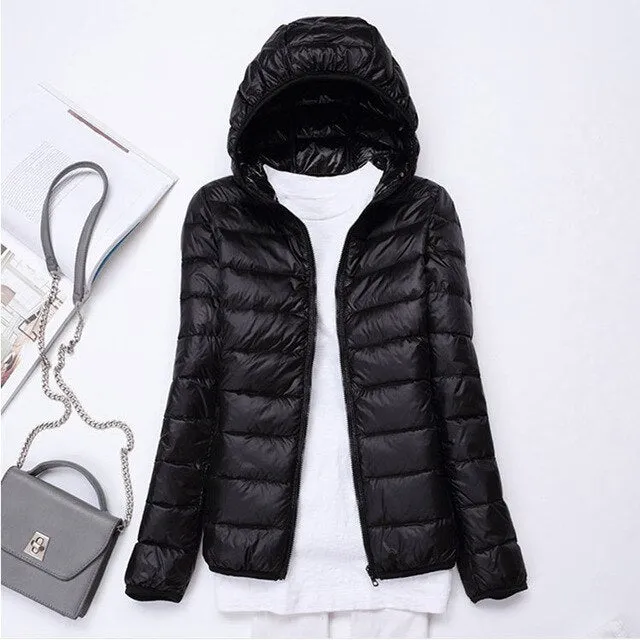 2019 New style Fashion Women 90% White duck down Jacket/Female High quality Super light thin hoodie Slim Down jacket Tops S-3XL