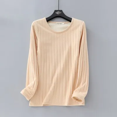 2020 Winter Warm T Shirt Thick Fleece Thermal Underwear Long Sleeve Stripe Cotton Tee Shirt Super Soft T-Shirt O neck Top Shirt