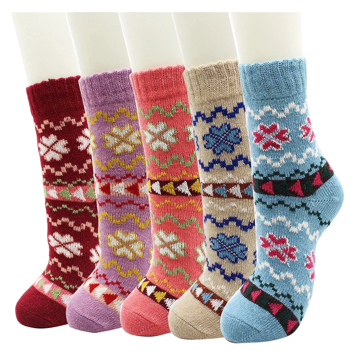5 Pairs Autumn and Winter Fashion Thick Warm Thermal Cashmere Snow Women Rabbit Wool Socks