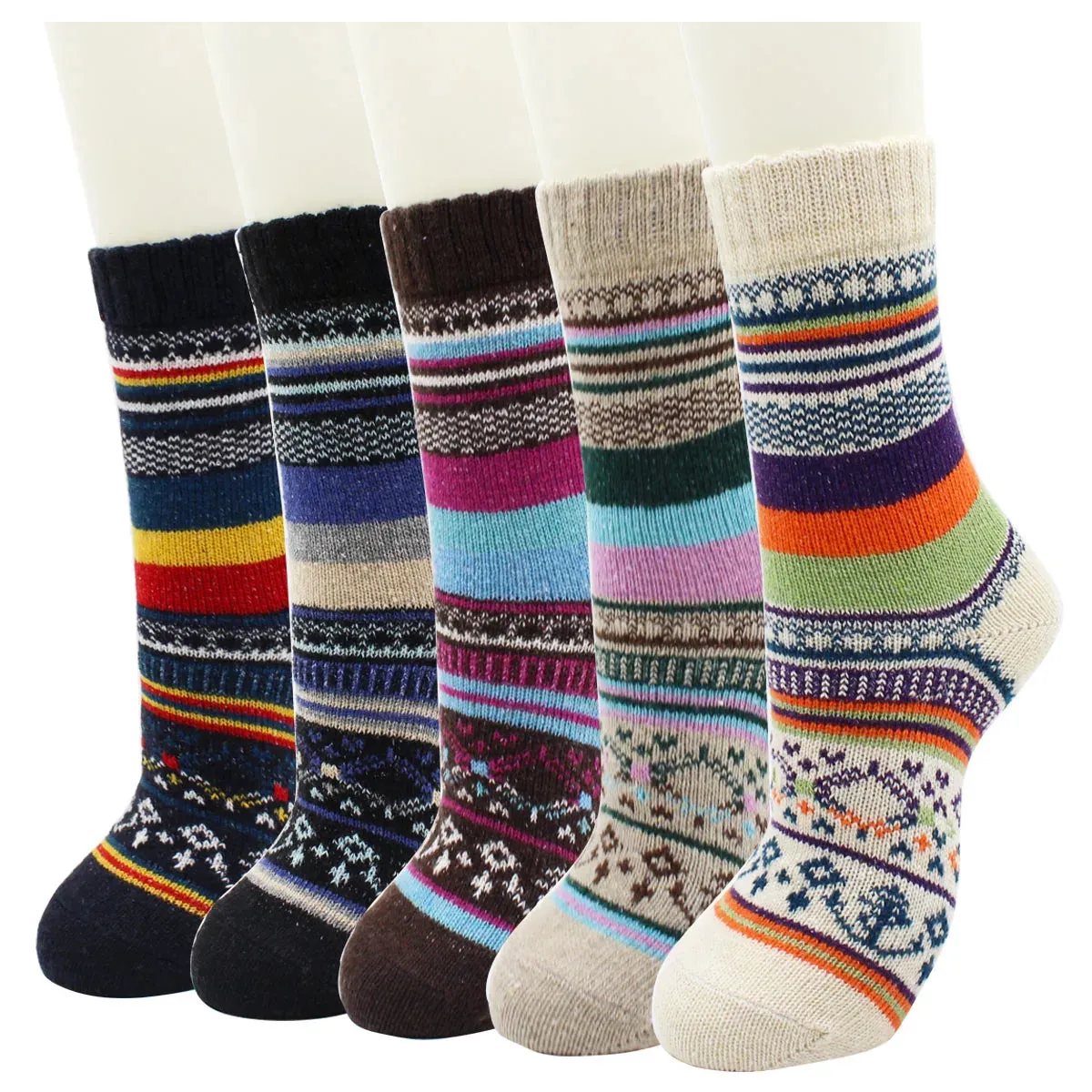 5 Pairs Autumn and Winter Fashion Thick Warm Thermal Cashmere Snow Women Rabbit Wool Socks