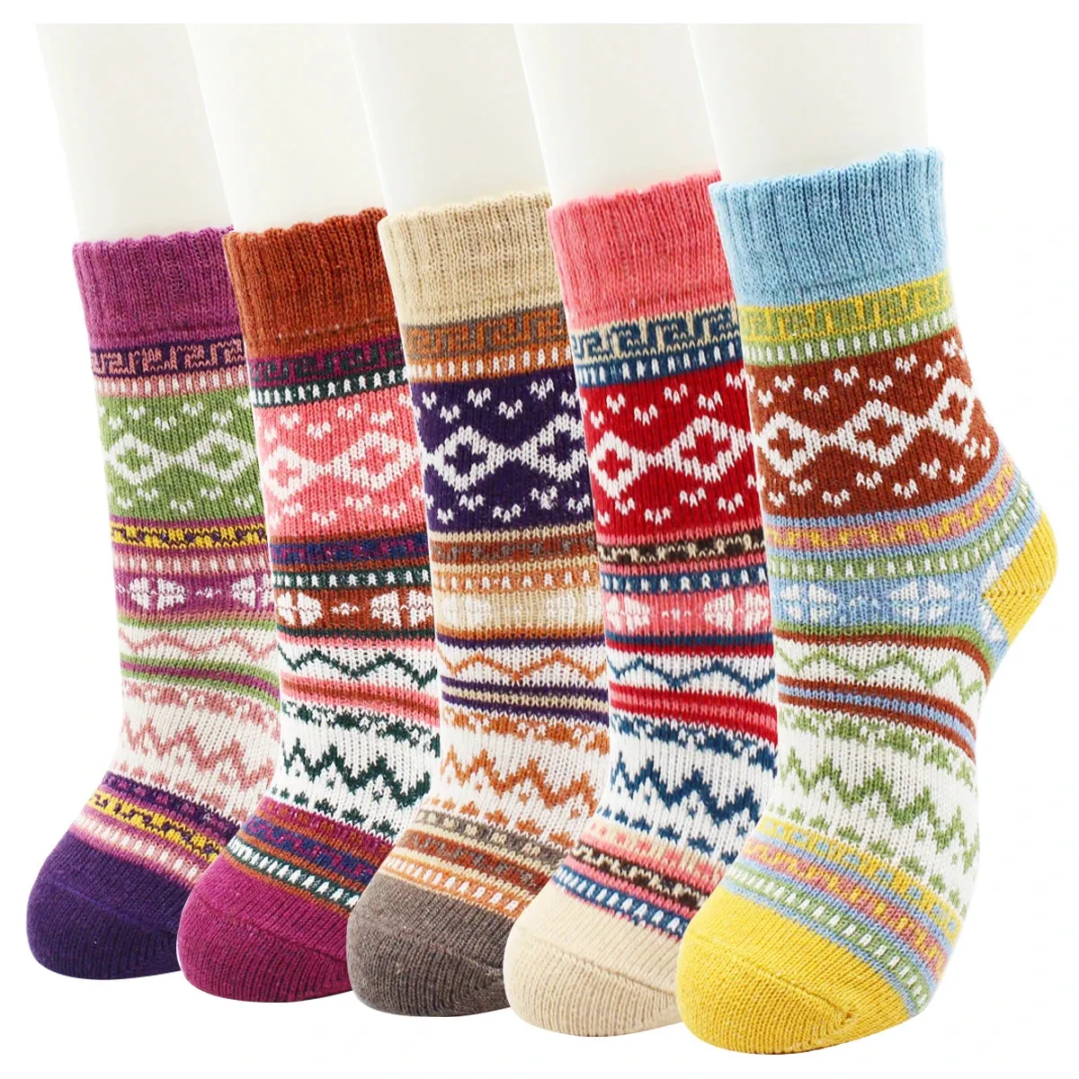 5 Pairs Autumn and Winter Fashion Thick Warm Thermal Cashmere Snow Women Rabbit Wool Socks