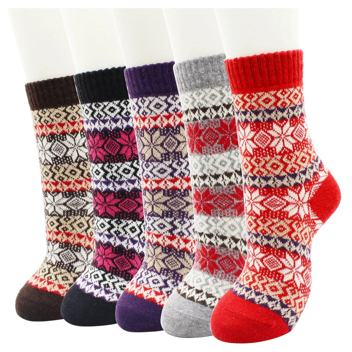 5 Pairs Autumn and Winter Fashion Thick Warm Thermal Cashmere Snow Women Rabbit Wool Socks