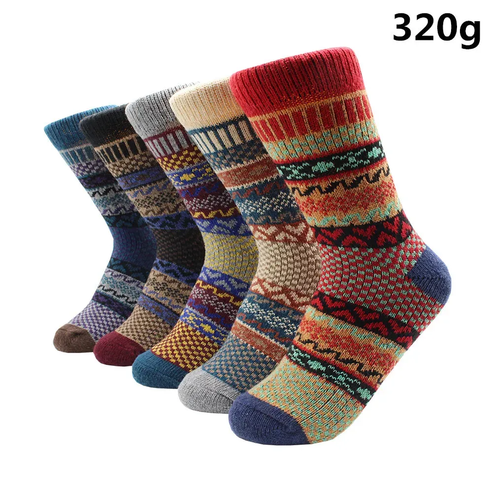 5 Pairs Winter Warmer Women Thicken Thermal Wool Cashmere Snow Socks Fashion Casual Euramerican National Wool Socks for Women