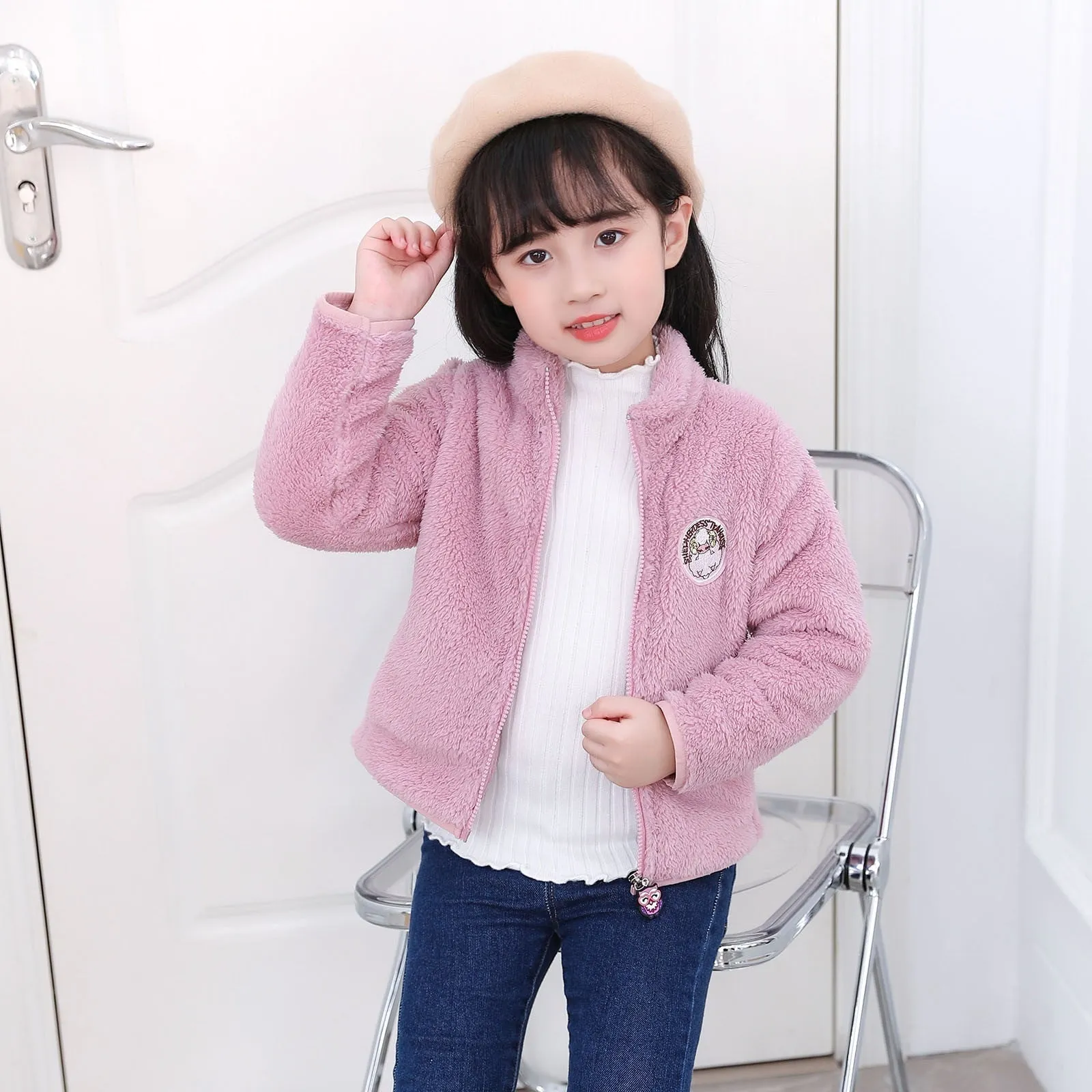Augper Toddler Kids Baby Boys Girls Fashion Cute Solid Color Windproof Zipper Jacket Keep Warm Coat