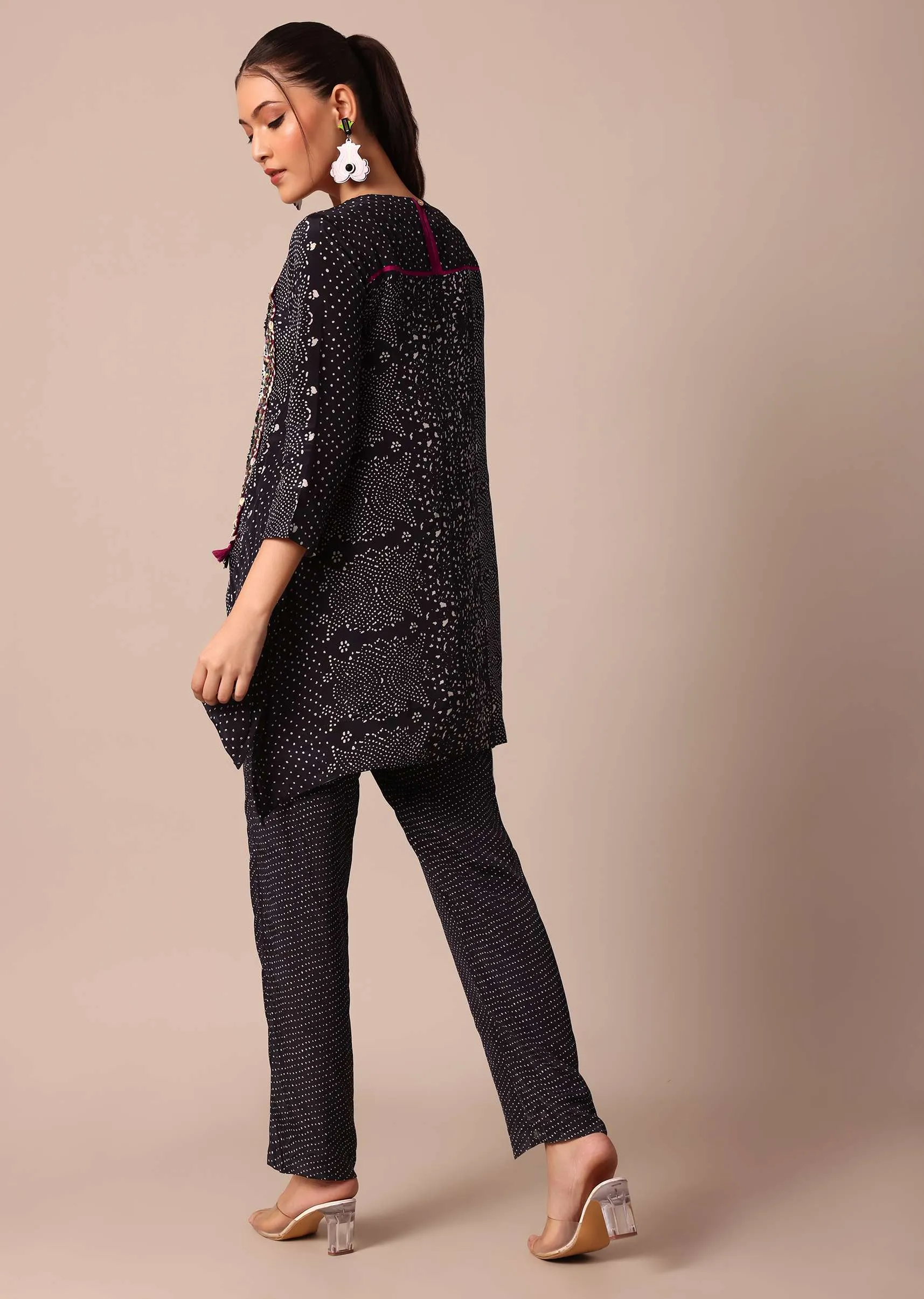 Classic Black Silk Printed Embroidery Kurta Pant Set