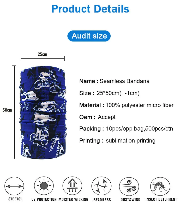 Customize Outdoor Sport Multipurpose Seamless Windproof Protection Tubular Headwear Head Wear