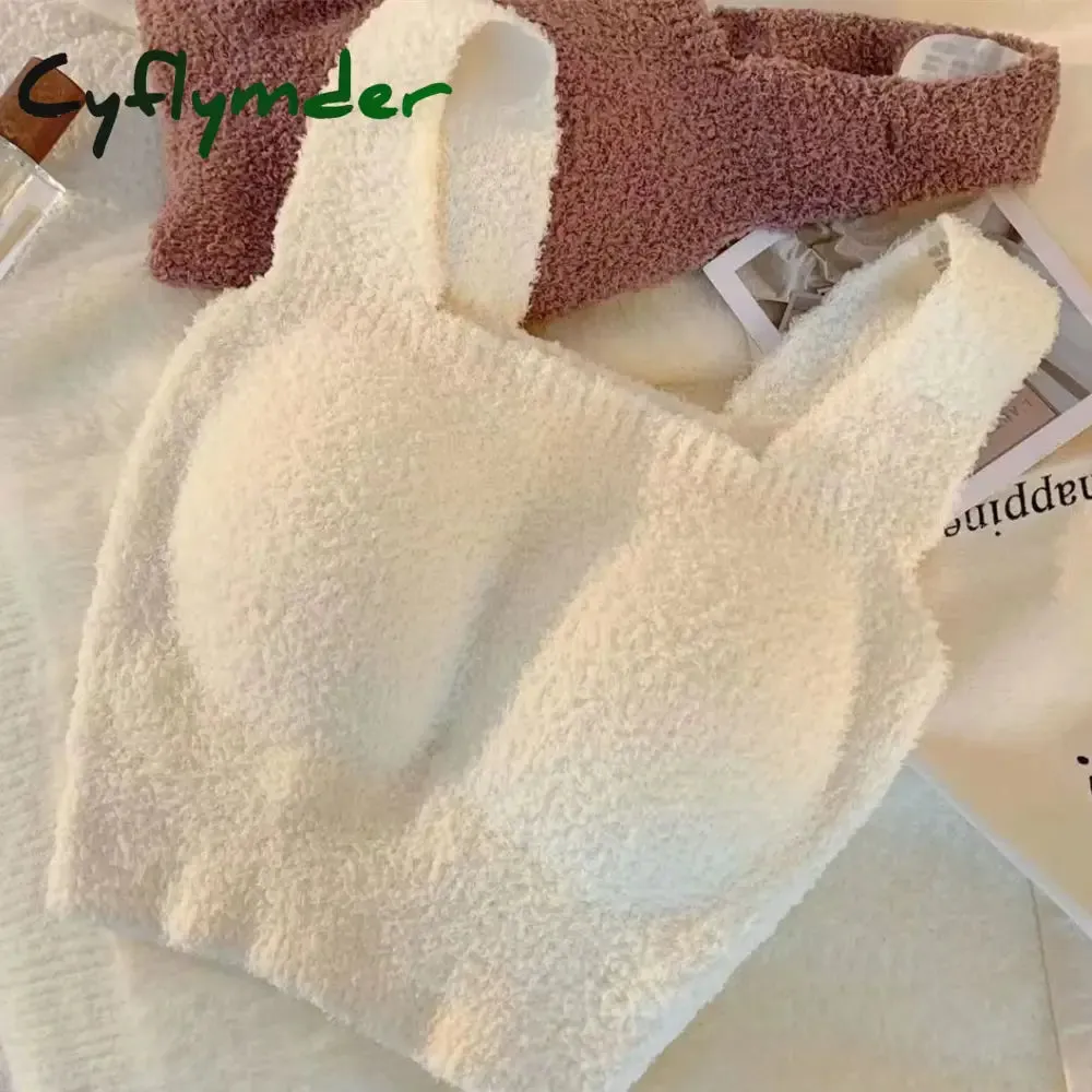 Cyflymder Women Undershirt Warm Vest with Bra Lambswool Thermal Underwear Bottoming Clothing Solid Color Slim Fashion Soft Autumn Winter