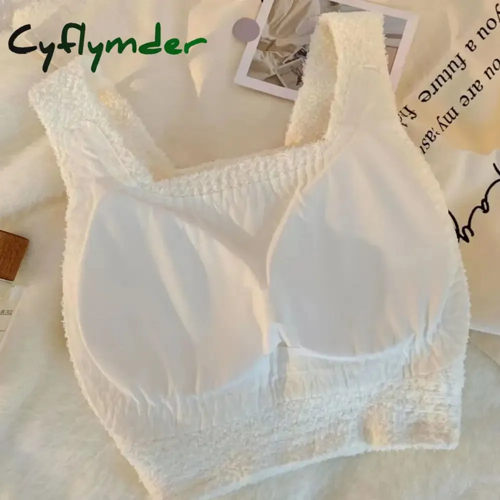 Cyflymder Women Undershirt Warm Vest with Bra Lambswool Thermal Underwear Bottoming Clothing Solid Color Slim Fashion Soft Autumn Winter
