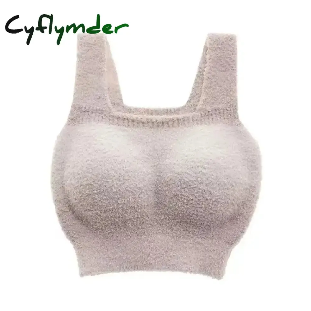 Cyflymder Women Undershirt Warm Vest with Bra Lambswool Thermal Underwear Bottoming Clothing Solid Color Slim Fashion Soft Autumn Winter