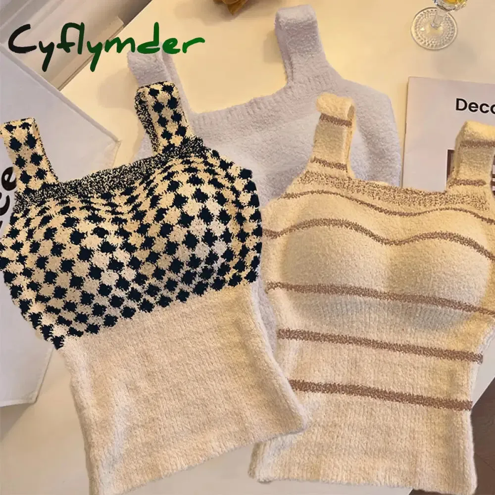 Cyflymder Women Undershirt Warm Vest with Bra Lambswool Thermal Underwear Bottoming Clothing Solid Color Slim Fashion Soft Autumn Winter