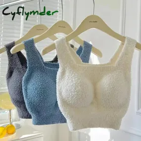 Cyflymder Women Undershirt Warm Vest with Bra Lambswool Thermal Underwear Bottoming Clothing Solid Color Slim Fashion Soft Autumn Winter