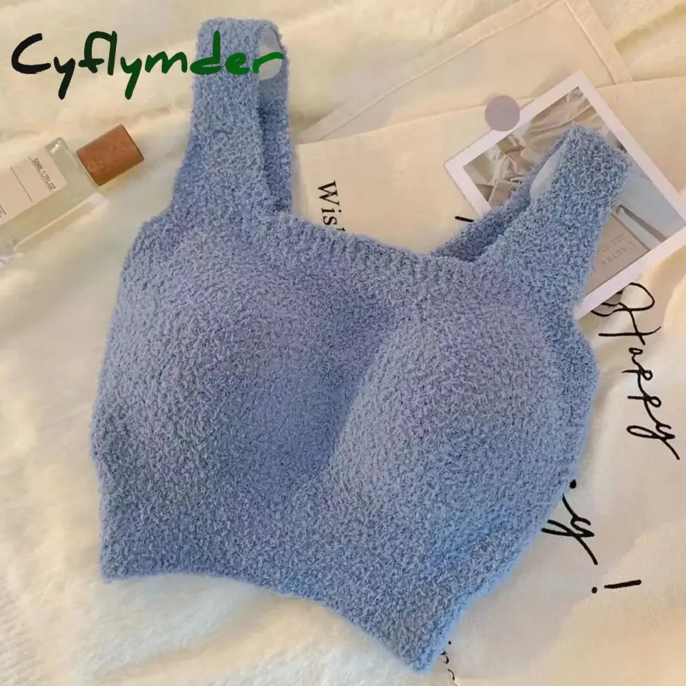 Cyflymder Women Undershirt Warm Vest with Bra Lambswool Thermal Underwear Bottoming Clothing Solid Color Slim Fashion Soft Autumn Winter