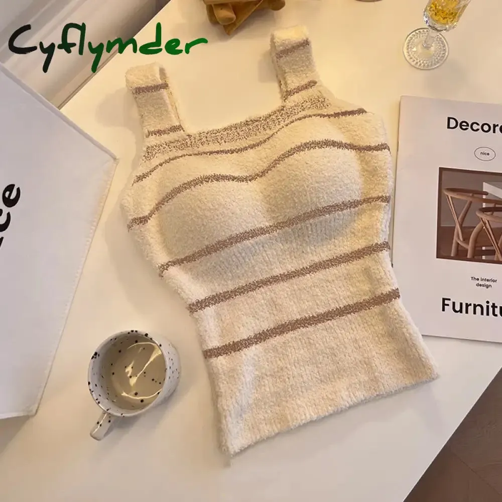 Cyflymder Women Undershirt Warm Vest with Bra Lambswool Thermal Underwear Bottoming Clothing Solid Color Slim Fashion Soft Autumn Winter