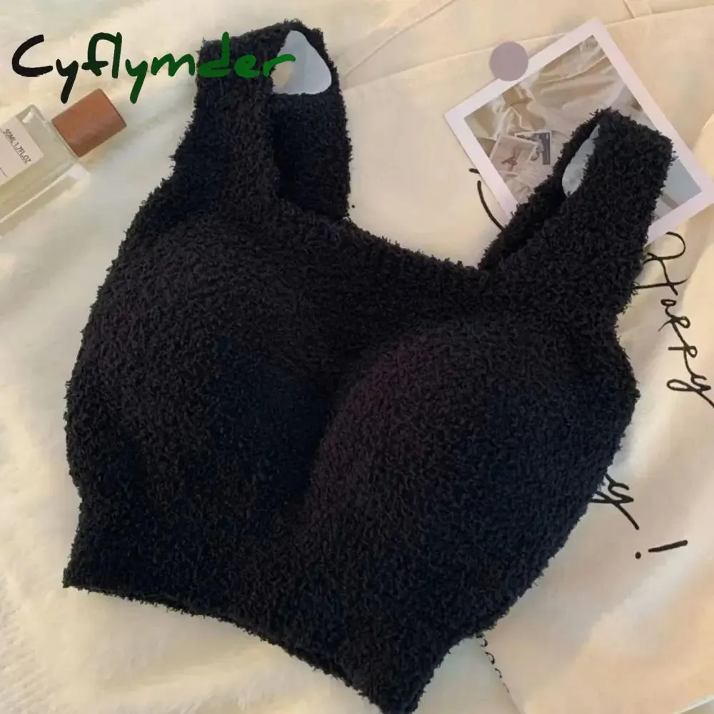 Cyflymder Women Undershirt Warm Vest with Bra Lambswool Thermal Underwear Bottoming Clothing Solid Color Slim Fashion Soft Autumn Winter