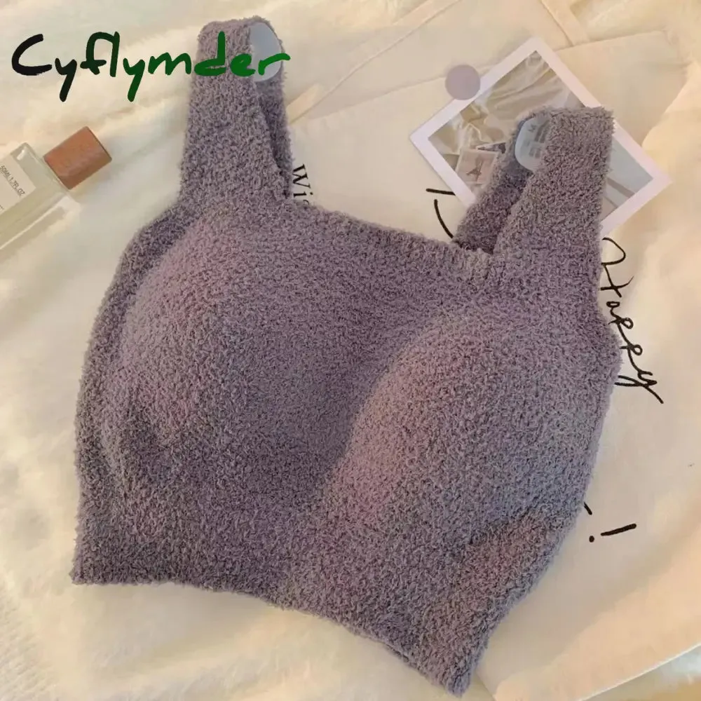 Cyflymder Women Undershirt Warm Vest with Bra Lambswool Thermal Underwear Bottoming Clothing Solid Color Slim Fashion Soft Autumn Winter