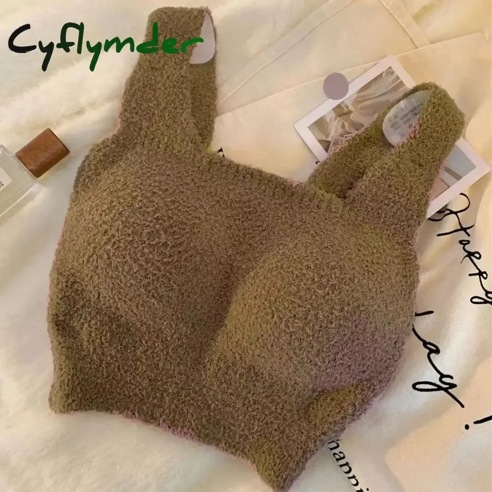 Cyflymder Women Undershirt Warm Vest with Bra Lambswool Thermal Underwear Bottoming Clothing Solid Color Slim Fashion Soft Autumn Winter