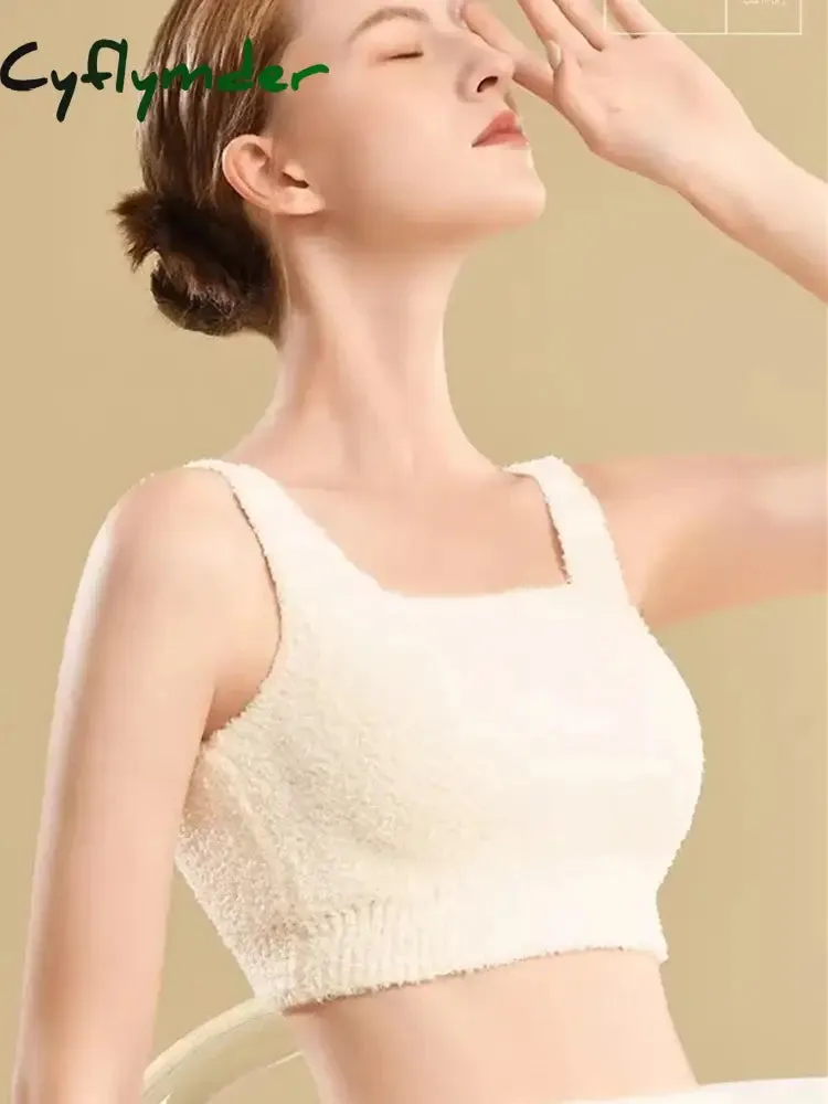 Cyflymder Women Undershirt Warm Vest with Bra Lambswool Thermal Underwear Bottoming Clothing Solid Color Slim Fashion Soft Autumn Winter