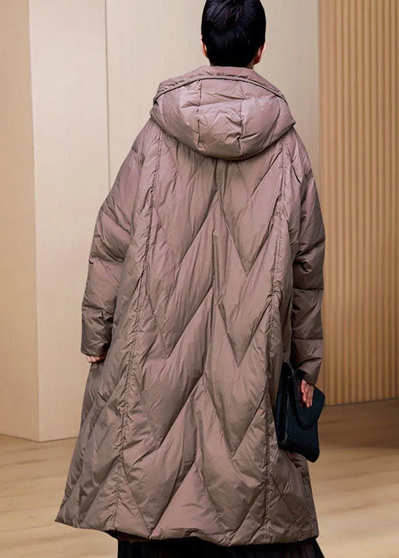 DIY Khaki Hooded Drawstring Oversized Duck Down Down Coat Winter AC2047