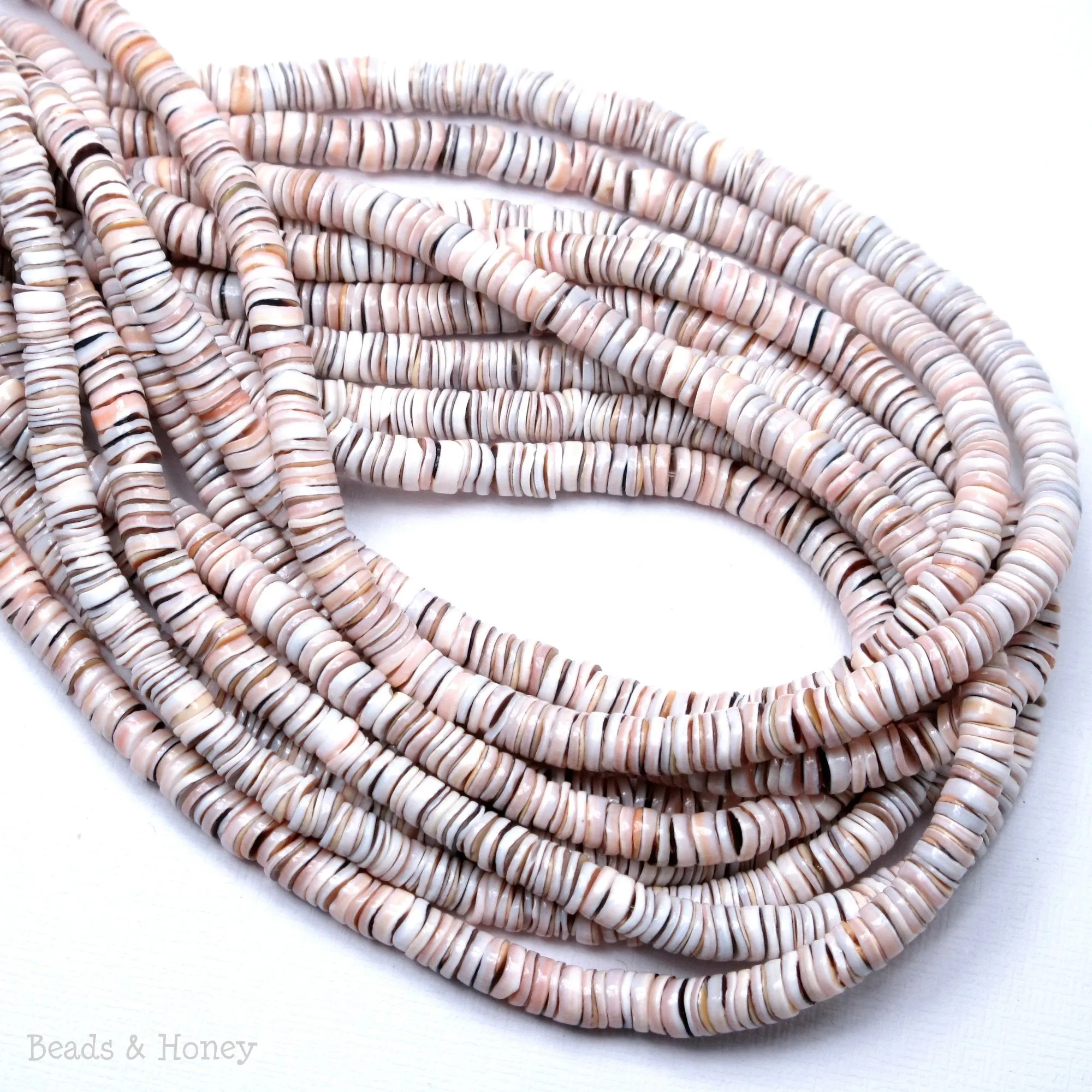 Exotica Luhuanus Shell Heishi 4-5mm (16-Inch or 24-Inch Strand)