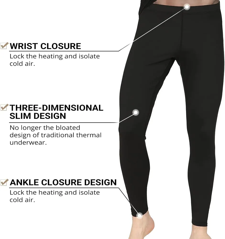 HEROBIKER Mens Thermal Underwear Set Skiing Winter Warm Base Layers Tight Long Johns Top & Bottom Set with Fleece Lined Black