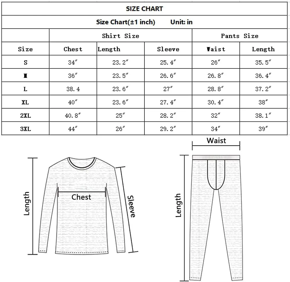 HEROBIKER Mens Thermal Underwear Set Skiing Winter Warm Base Layers Tight Long Johns Top & Bottom Set with Fleece Lined Black