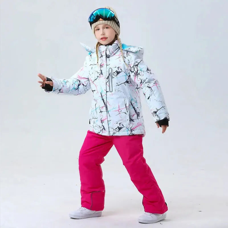 Hotian Girls Ski Snowboarding Jackets & Pants Set Softshell