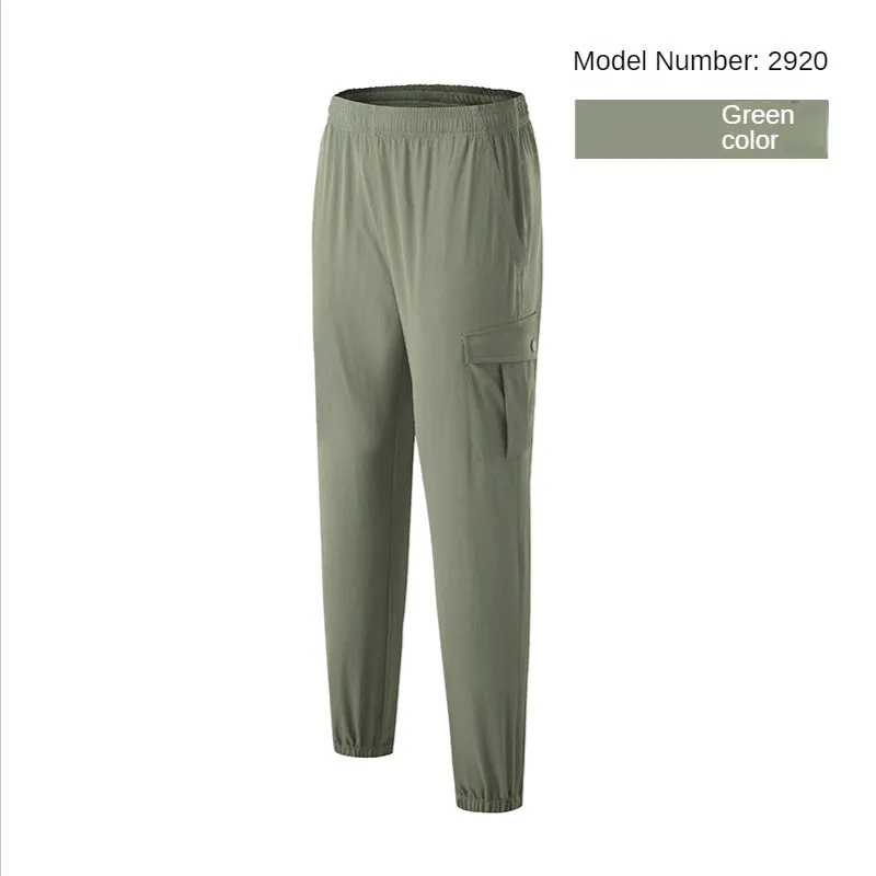 Hzori Sports Pants Men's Spring Outdoor Quick-Dry Pants Loose Woven Elastic Ankle-Tied Fitness Leisure Cargo Trousers
