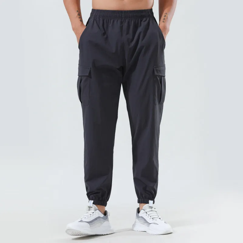 Hzori Sports Pants Men's Spring Outdoor Quick-Dry Pants Loose Woven Elastic Ankle-Tied Fitness Leisure Cargo Trousers