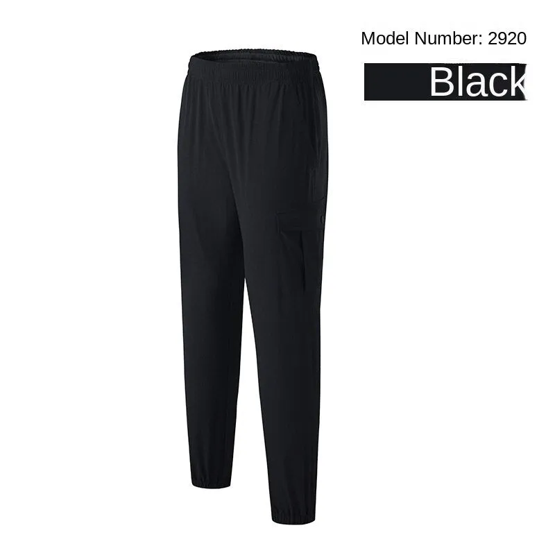 Hzori Sports Pants Men's Spring Outdoor Quick-Dry Pants Loose Woven Elastic Ankle-Tied Fitness Leisure Cargo Trousers
