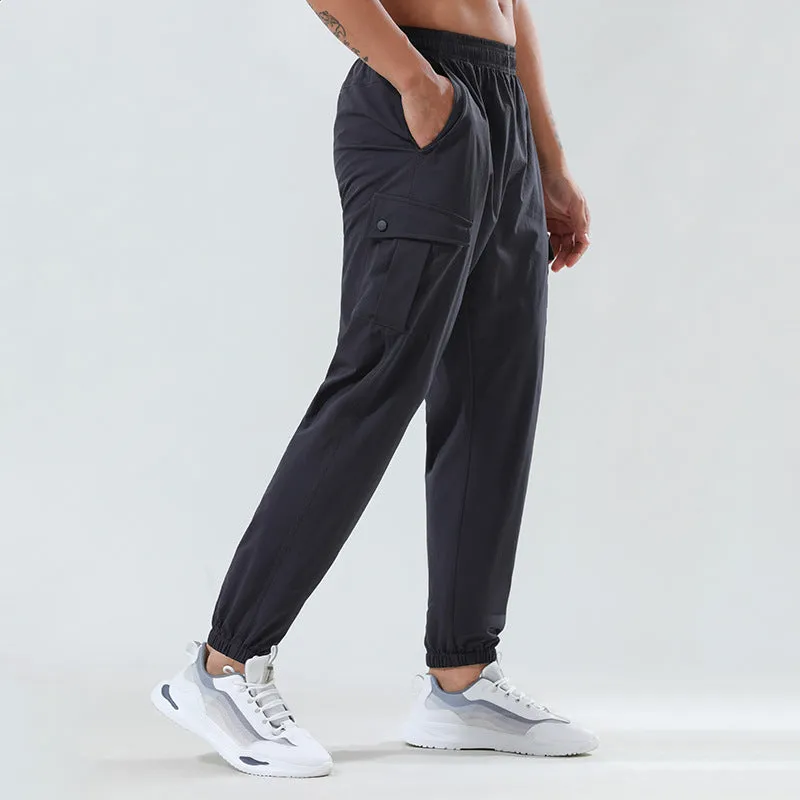 Hzori Sports Pants Men's Spring Outdoor Quick-Dry Pants Loose Woven Elastic Ankle-Tied Fitness Leisure Cargo Trousers