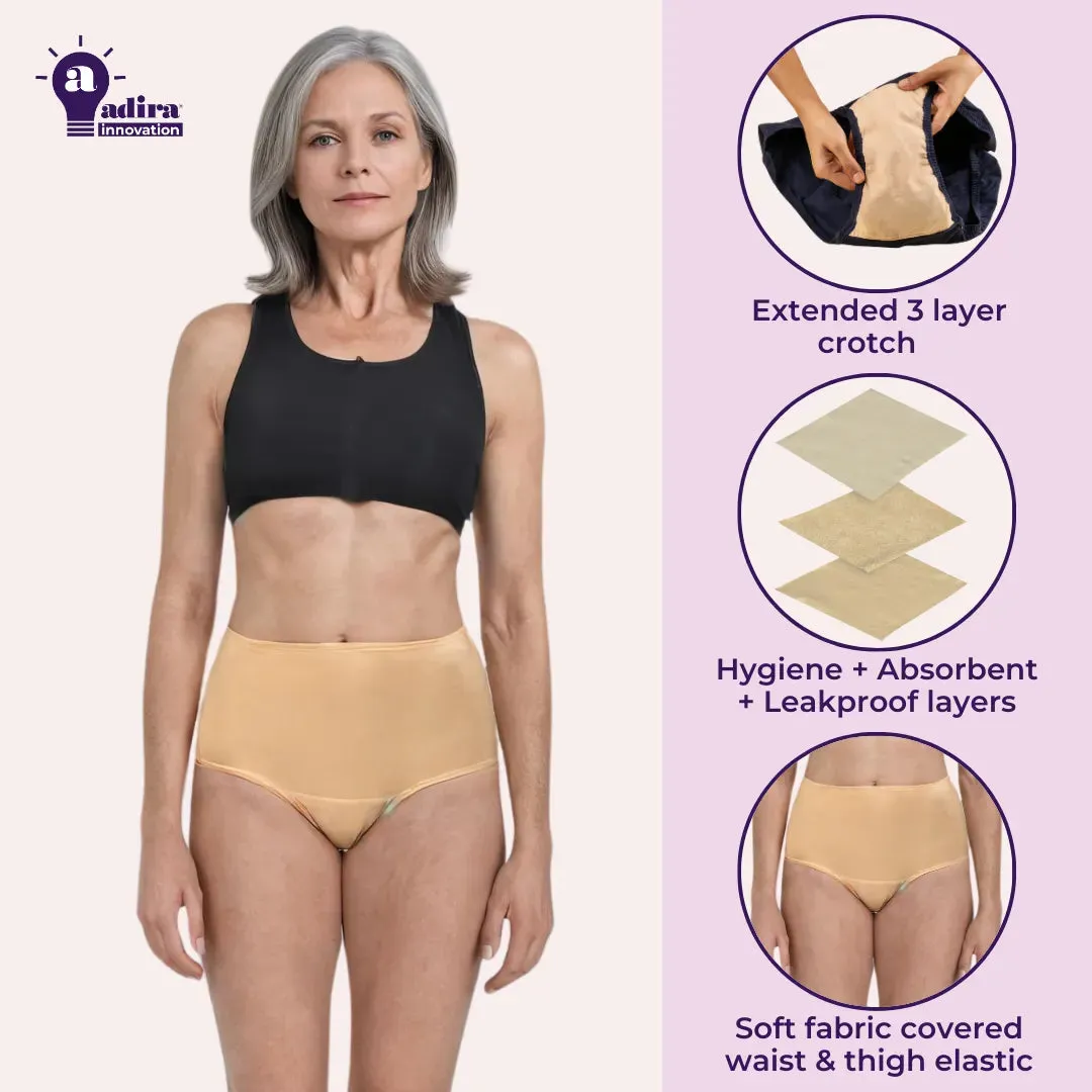 Incontinence Underwear | Leakproof Crotch | High Waist | Absorbs 25ml Of Leaks |  Washable & Reusable | Pack Of 2