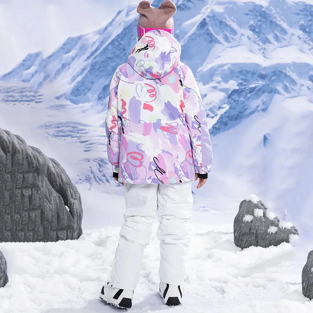Kids Cartoon Printed Snow Jackets & Bibs Pants Waterproof