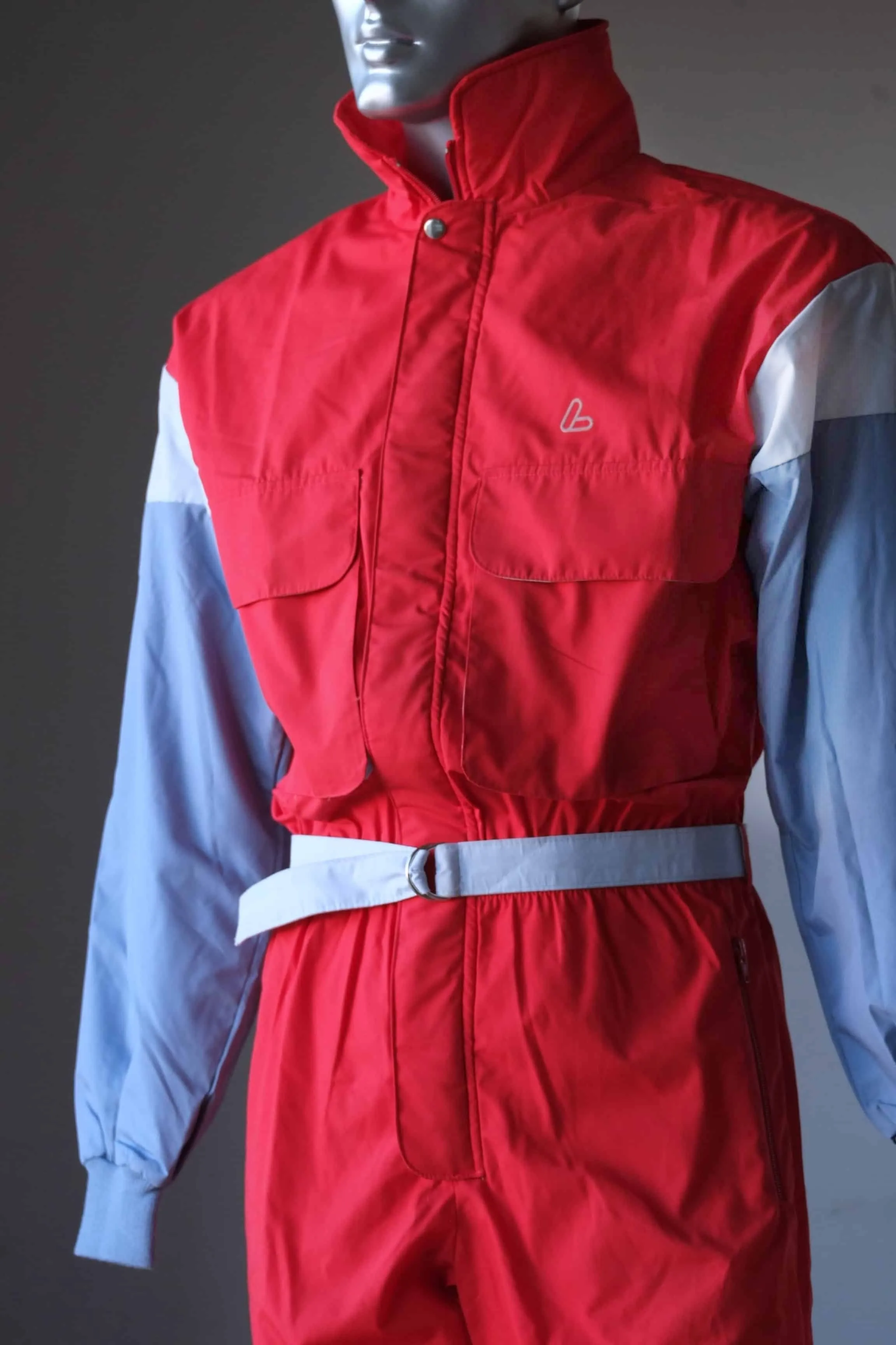 LÖFFLER Vintage 80s Ski Suit - Retro Red and Gray One-Piece Snowsuit