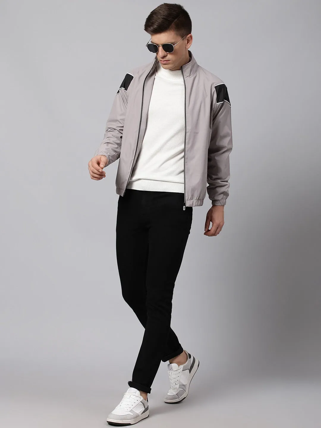 Mens Long-Sleeve Jacket - Lightweight Casual Winterwear  (Dark Grey)