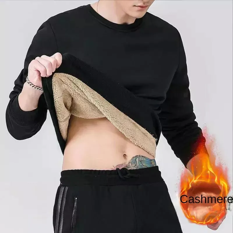 Men's Sweatshirts Fleece Thick Solid Color Bunched Sleeves.