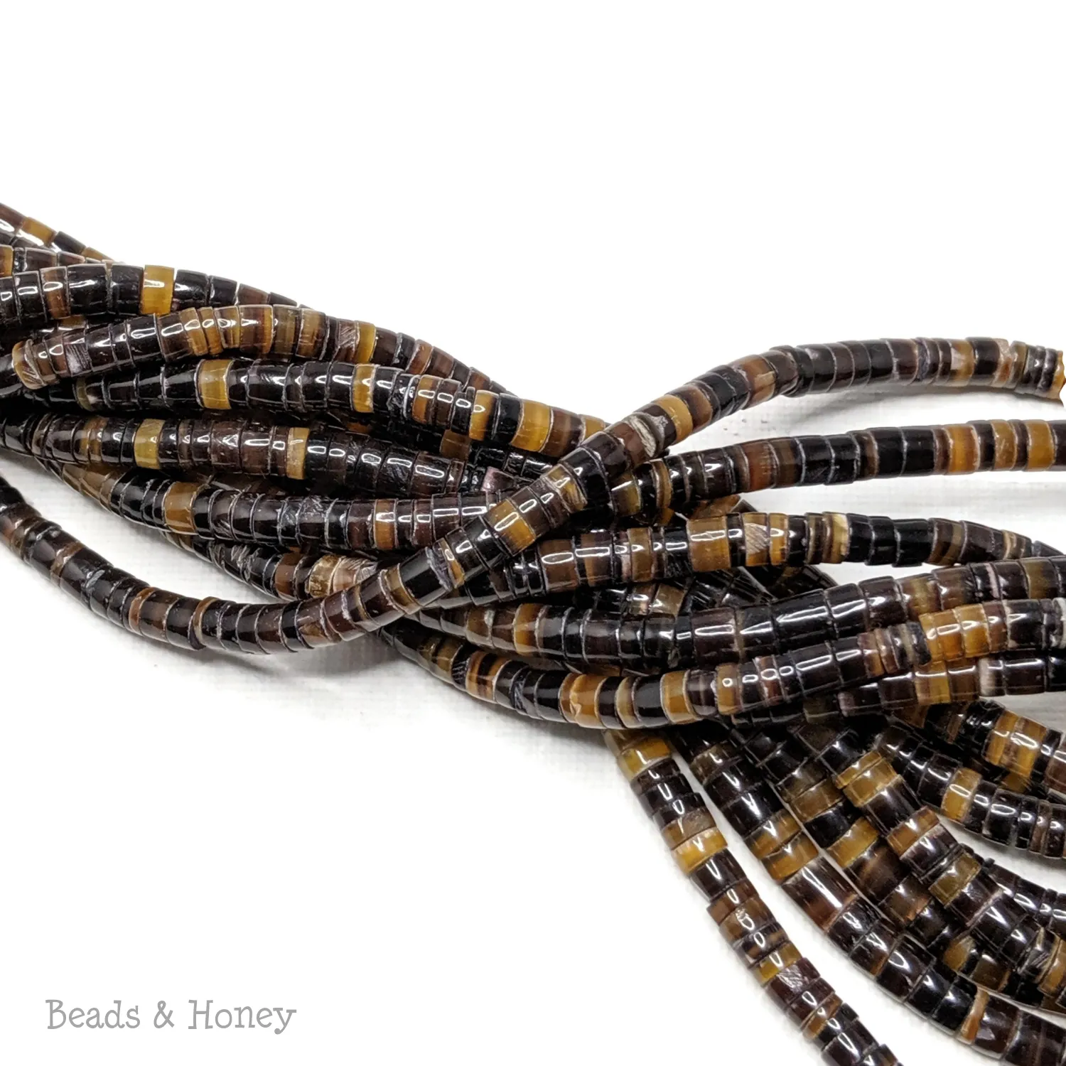 Mixed Black and Brown Pen Shell Heishi 4-5mm (24-Inch Strand)