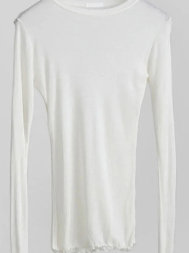 Plain Tee - T Shirt Womens Casual Tops Long Sleeve Thin