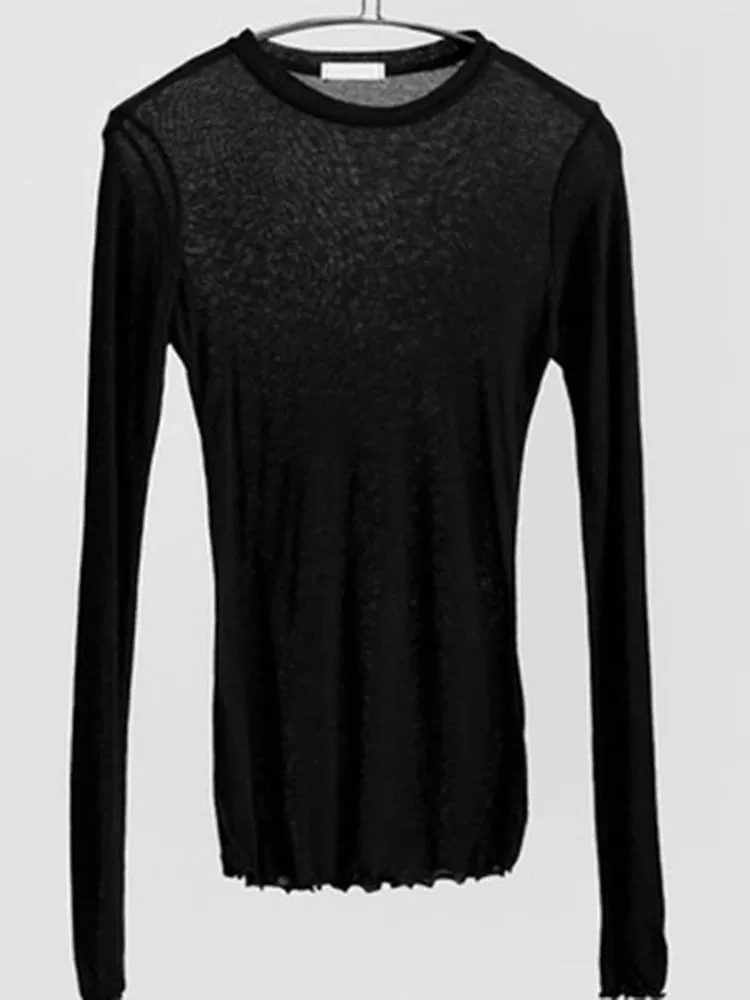Plain Tee - T Shirt Womens Casual Tops Long Sleeve Thin