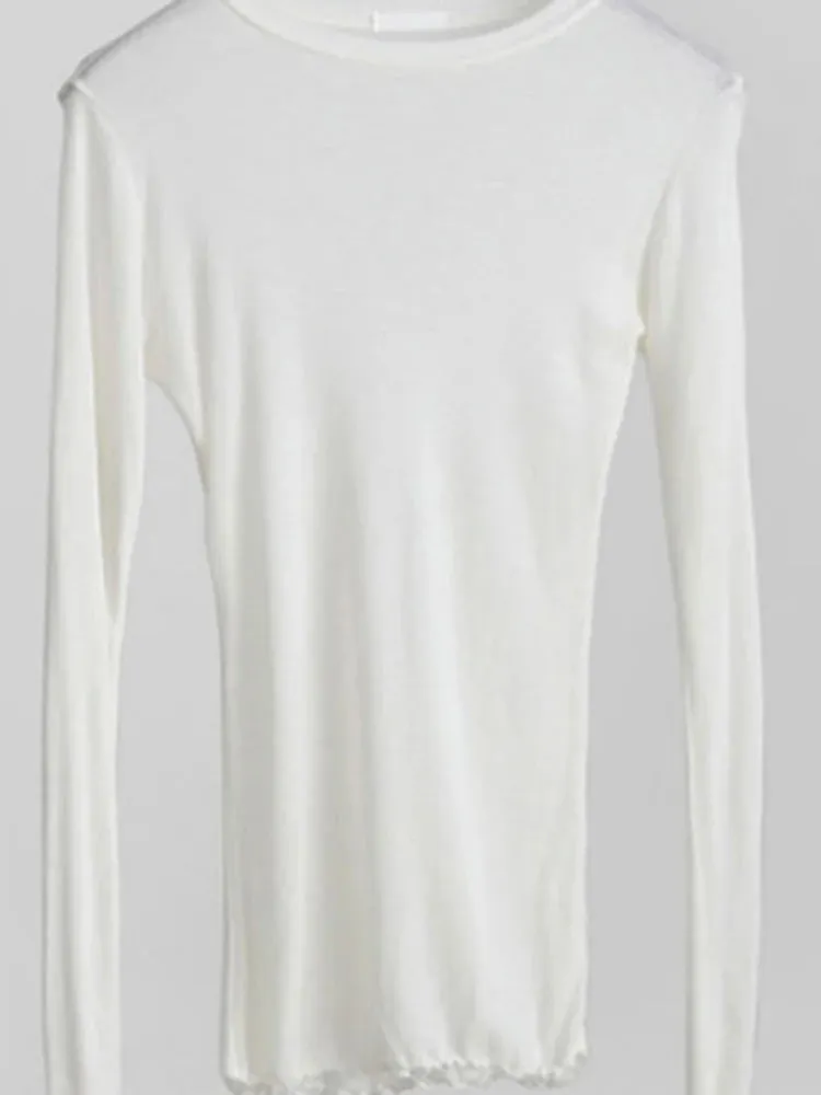 Plain Tee - T Shirt Womens Casual Tops Long Sleeve Thin