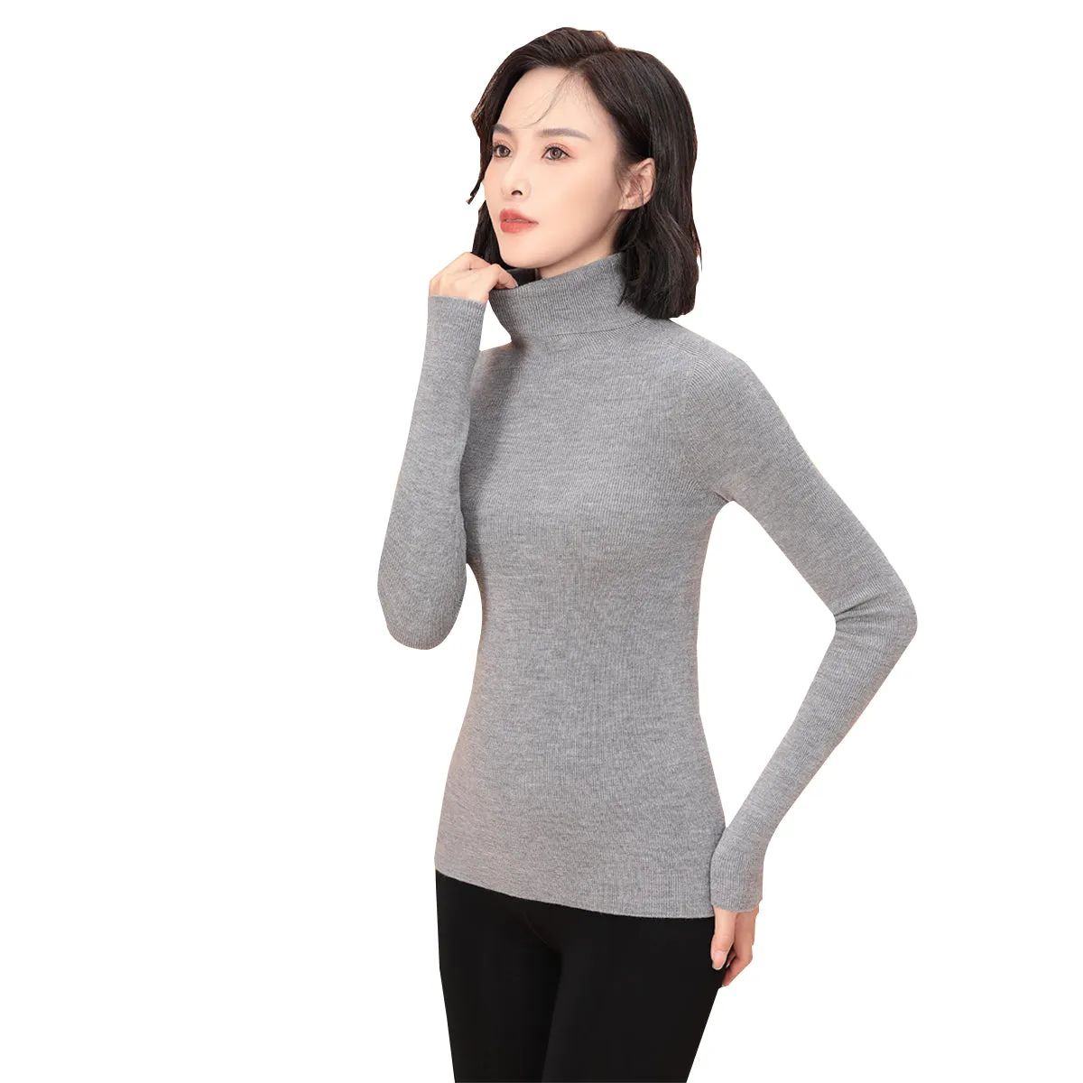 Sidiou Group Seamless Thicken Woolen Sweater For Women Winter Basic Stand Collar Long Sleeve Underwear Slim And Warm Knitted Bottoming Shirt