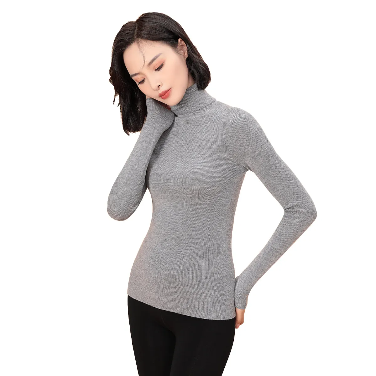 Sidiou Group Seamless Thicken Woolen Sweater For Women Winter Basic Stand Collar Long Sleeve Underwear Slim And Warm Knitted Bottoming Shirt