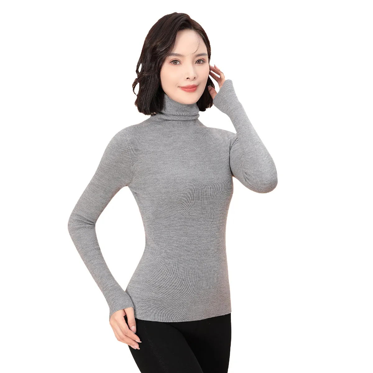 Sidiou Group Seamless Thicken Woolen Sweater For Women Winter Basic Stand Collar Long Sleeve Underwear Slim And Warm Knitted Bottoming Shirt
