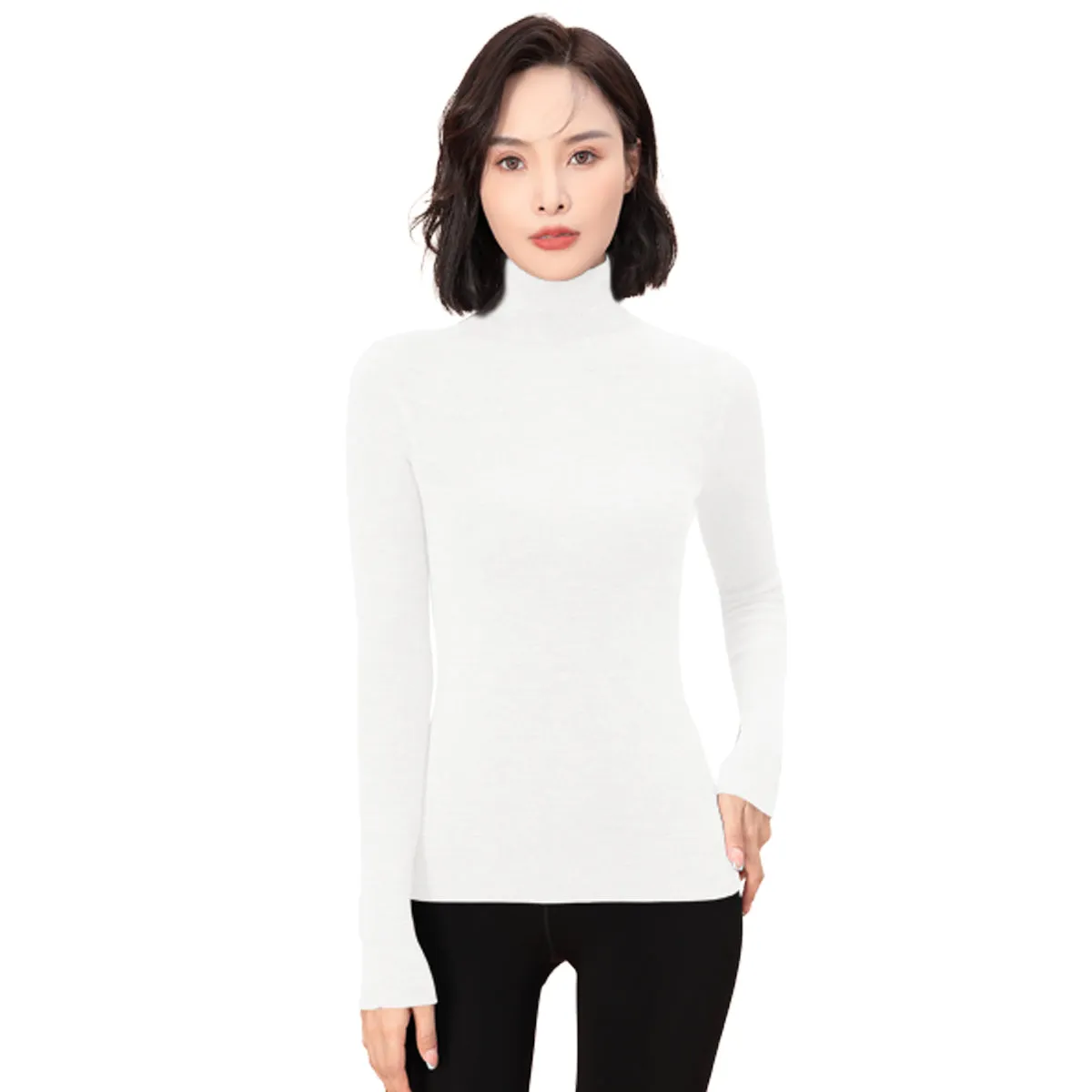 Sidiou Group Seamless Thicken Woolen Sweater For Women Winter Basic Stand Collar Long Sleeve Underwear Slim And Warm Knitted Bottoming Shirt