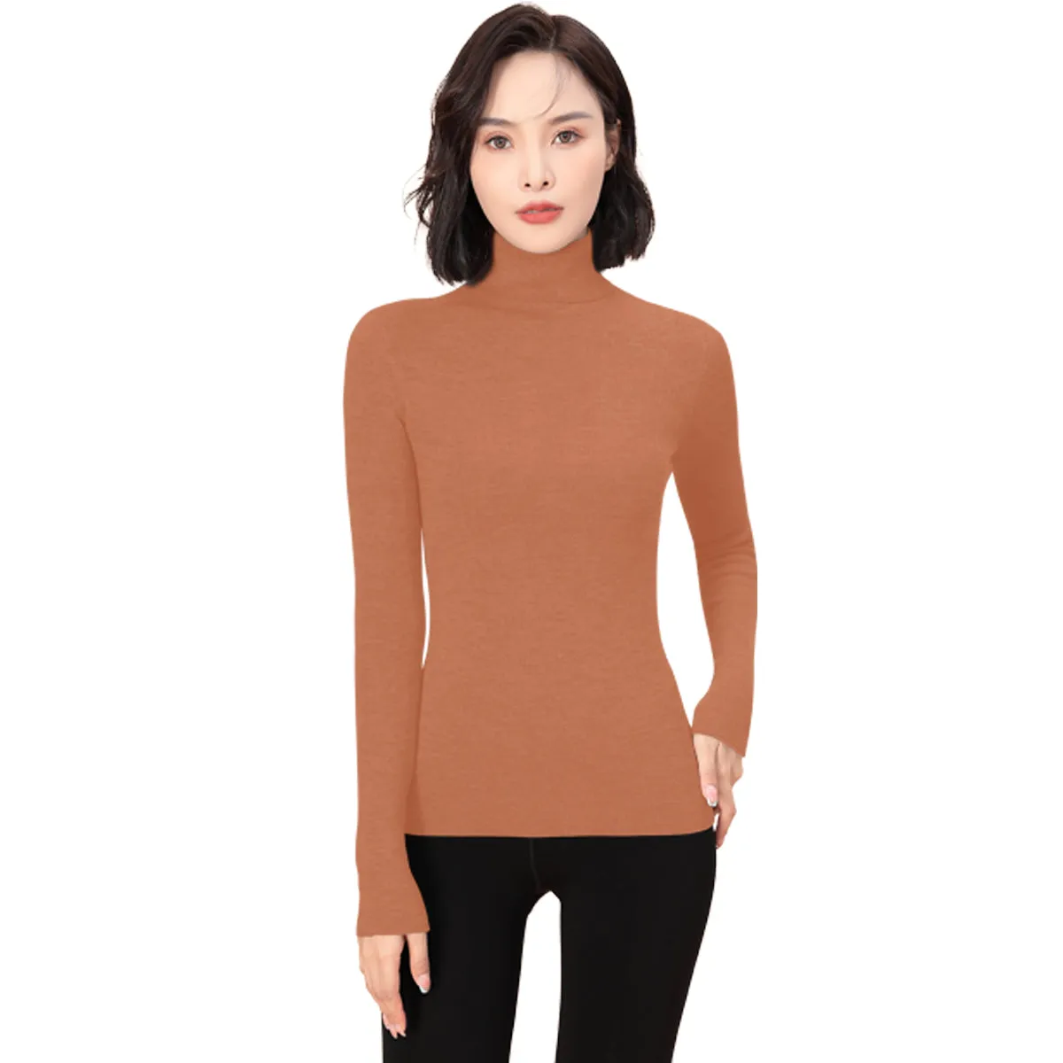 Sidiou Group Seamless Thicken Woolen Sweater For Women Winter Basic Stand Collar Long Sleeve Underwear Slim And Warm Knitted Bottoming Shirt