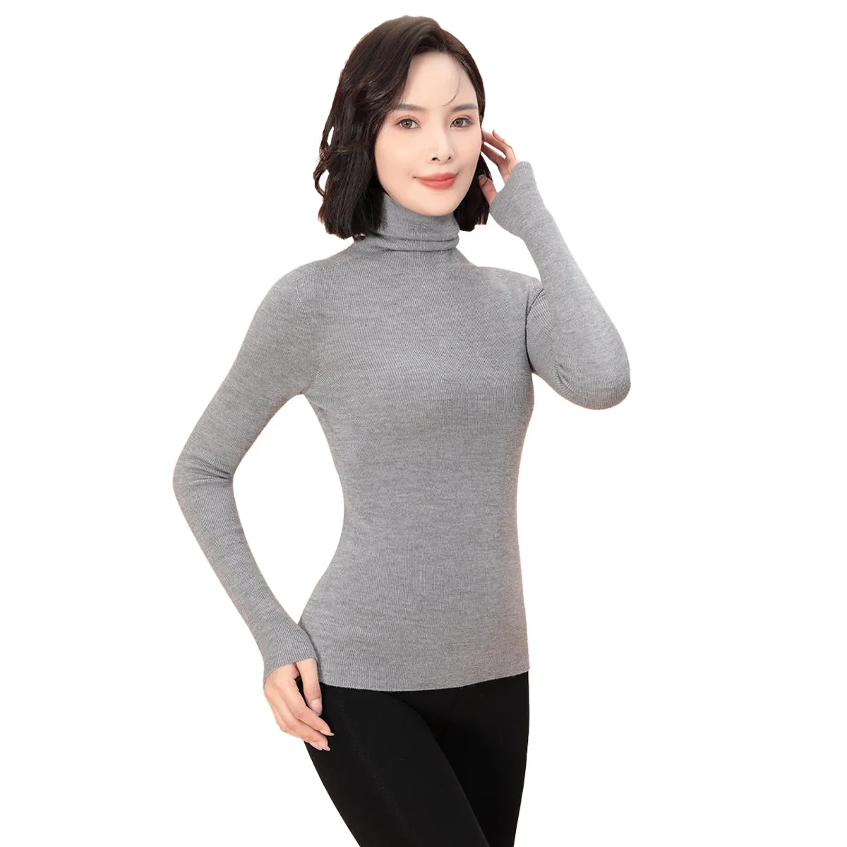 Sidiou Group Seamless Thicken Woolen Sweater For Women Winter Basic Stand Collar Long Sleeve Underwear Slim And Warm Knitted Bottoming Shirt